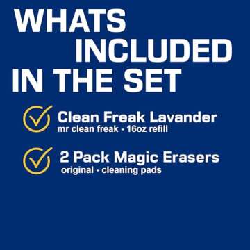 Multi Purpose Cleaner Bundle - Mr Clean Freak Multi Surface Spray Lavender Scent Refill - 2 Pack Original Magic Cleaning Eraser Sponge - Complete Household Cleaning Set