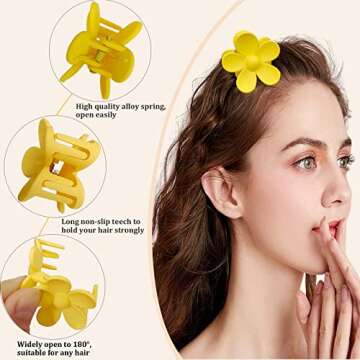 Qckarobe Small Flower Hair Claw Clips for Women Girls Kids, 12Pcs Cute Flower Hair Clips for Women Thin/Medium Thick Hair, 1.35 Inch Mini Flower Claw Clips Non Slip Matte Tiny Hair Claw Clips