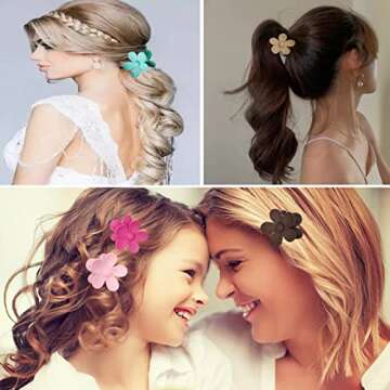 Qckarobe Small Flower Hair Claw Clips for Women Girls Kids, 12Pcs Cute Flower Hair Clips for Women Thin/Medium Thick Hair, 1.35 Inch Mini Flower Claw Clips Non Slip Matte Tiny Hair Claw Clips