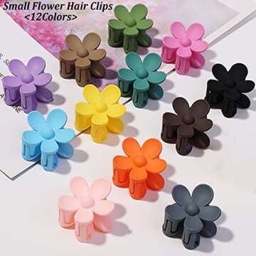 Qckarobe Small Flower Hair Claw Clips for Women Girls Kids, 12Pcs Cute Flower Hair Clips for Women Thin/Medium Thick Hair, 1.35 Inch Mini Flower Claw Clips Non Slip Matte Tiny Hair Claw Clips