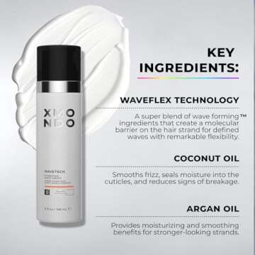 XMONDO Hair Wavetech Hydrating Wave Cream - Vegan Formula with Coconut & Argan Oil for Breakage Protection and Hair Hydration, 5 Fl Oz 1-Pack