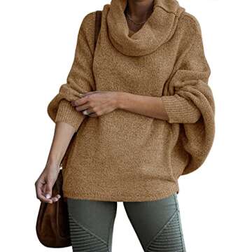 Womens Cowl Neck Pullover Sweater with Pockets Batwing Long Sleeve Sweatshirts Casual Lantern Turtle...