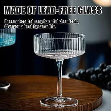 Elegant Vintage Art Deco Coupe Glasses Set, 10oz