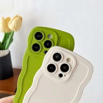 Caseative for iPhone 14 Pro Case, Solid Color Curly Wave Frame Soft Compatible with iPhone Case (DGreen,iPhone 14 Pro)