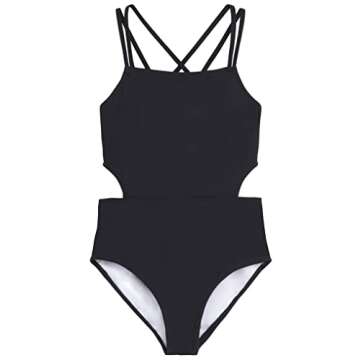 Kanu Surf Girls' Beach Sport Cut-Out One Piece Swimsuit - Solid Black - Size 12