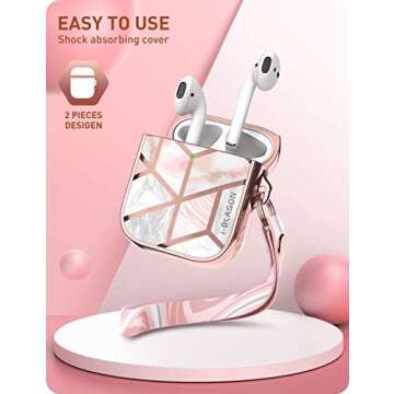 i-Blason Cosmo Series Case Designed for Airpods 2nd Generation/1st Generation, 360° Protective Stylish Marble AirPods Case Cover Compatible with Apple AirPods 1st/2nd (Marble)