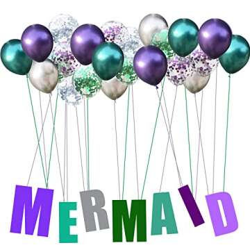 Mermaid Party Balloons Supplies Birthday Decorations Pack of 32 - Green and Purple Metallic Balloons...