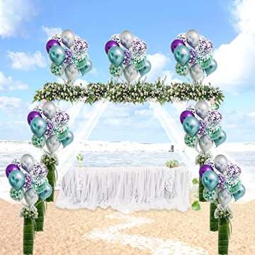 Mermaid Party Balloons Supplies Birthday Decorations Pack of 32 - Green and Purple Metallic Balloons with Glitter Confetti Clear Sparkle Decorations Party Balloon Kit for Birthday