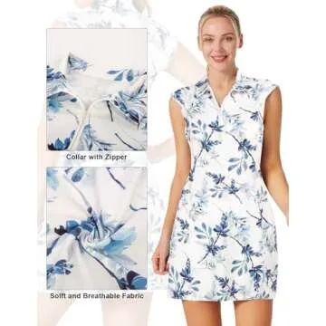 JACK SMITH Womens Tennis Dress Sleeveless Golf Dress Quick Dry Breathable Athletic Dresses(L, Blue Leaf)