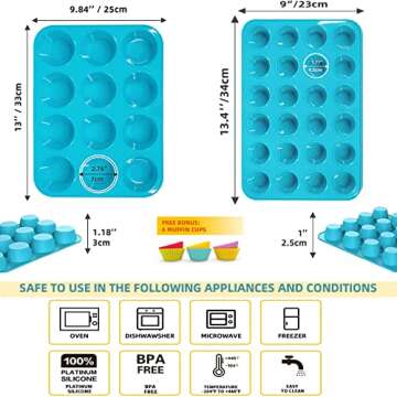 katbite Silicone Muffin Pan Set, Non-stick BPA Free Cupcake Pans 12&24 Cups, Food Grade Silicone Mol...