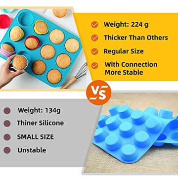 katbite Silicone Muffin Pan Set, Non-stick BPA Free Cupcake Pans 12&24 Cups, Food Grade Silicone Molds with 6 Silicone Baking Cups, Reusable Muffin Tin for Egg Muffin, Cupcake, Fat Bomb, Cheesecakes