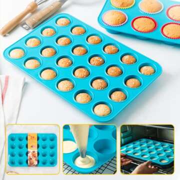 katbite Silicone Muffin Pan Set, Non-stick BPA Free Cupcake Pans 12&24 Cups, Food Grade Silicone Molds with 6 Silicone Baking Cups, Reusable Muffin Tin for Egg Muffin, Cupcake, Fat Bomb, Cheesecakes