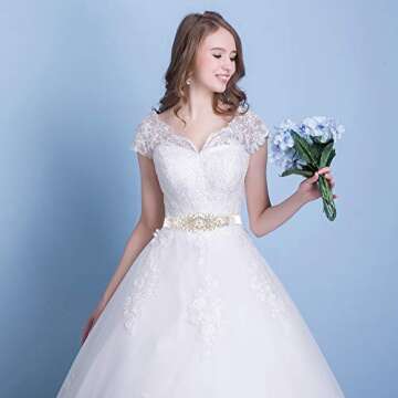 yanstar White Crystal Rhinestone Bridal Belt with Pearls Beaded Embellishments