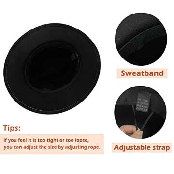 Gossifan Men Women Vintage Felt Fedora Hat Wide Brim Panama Hats with Buckle-A-black