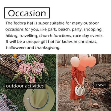 Gossifan Men Women Vintage Felt Fedora Hat Wide Brim Panama Hats with Buckle-A-black