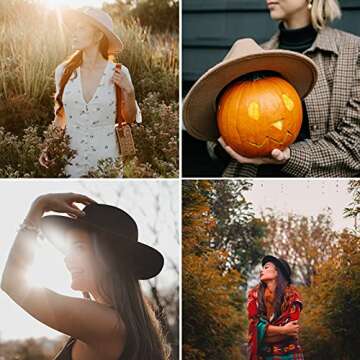 Gossifan Men Women Vintage Felt Fedora Hat Wide Brim Panama Hats with Buckle-A-black