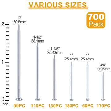 KURUI 700pcs Hardware Nails for Hanging Pictures Assorted Kit, Up to 2"-Long Finish Nails Assortment...