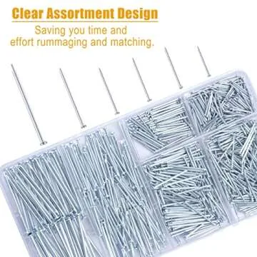 KURUI 700pcs Hardware Nails for Hanging Pictures Assorted Kit, Up to 2"-Long Finish Nails Assortment Kit for Wall Drywall Wood, 640 Frame Nails and 60 Small Finishing Nails - Silver