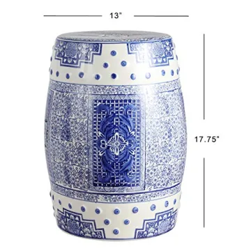 JONATHAN Y TBL1003A Acanthus 17.8" Chinoiserie Ceramic Drum Indoor/Outdoor Garden Stool, Bohemian, Coastal, Classic, Cottage, French Country, Traditional, Living Room, Garden Room, Patio, Blue/White