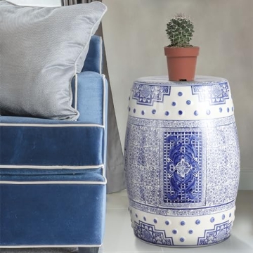 JONATHAN Y TBL1003A Acanthus 17.8" Chinoiserie Ceramic Drum Indoor/Outdoor Garden Stool, Bohemian, Coastal, Classic, Cottage, French Country, Traditional, Living Room, Garden Room, Patio, Blue/White