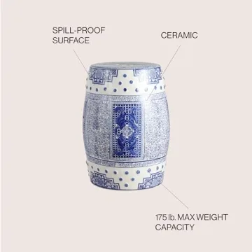 JONATHAN Y TBL1003A Acanthus 17.8" Chinoiserie Ceramic Drum Indoor/Outdoor Garden Stool, Bohemian, Coastal, Classic, Cottage, French Country, Traditional, Living Room, Garden Room, Patio, Blue/White