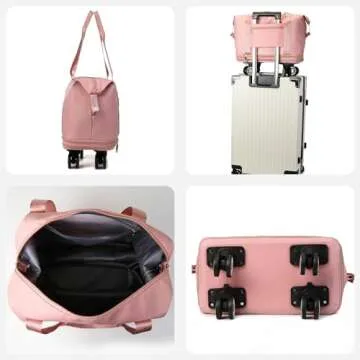 Expandable Large Capacity Weekender and Gym Tote for Women: Versatile Travel Duffel with Detachable Wheels and Dry-Wet Separation, Water-Resistant - Ideal Carry On Bag