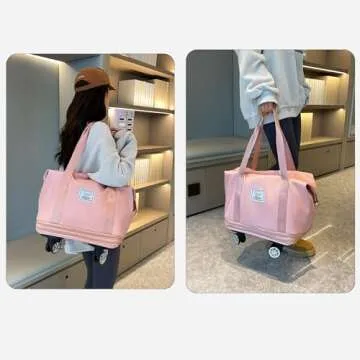 Expandable Large Capacity Weekender and Gym Tote for Women: Versatile Travel Duffel with Detachable Wheels and Dry-Wet Separation, Water-Resistant - Ideal Carry On Bag