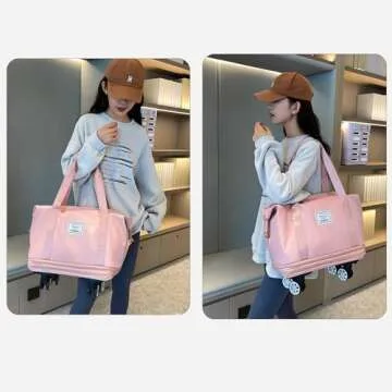 Expandable Large Capacity Weekender and Gym Tote for Women: Versatile Travel Duffel with Detachable Wheels and Dry-Wet Separation, Water-Resistant - Ideal Carry On Bag