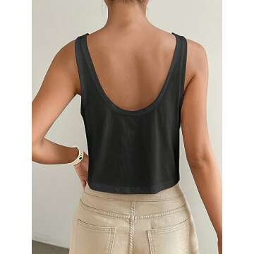 SweatyRocks Women's Casual Sleeveless Scoop Neck Top Basic Solid Loose Fit Crop Tank Top Dark Grey M