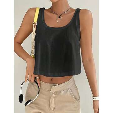 SweatyRocks Women's Casual Sleeveless Scoop Neck Top Basic Solid Loose Fit Crop Tank Top Dark Grey M