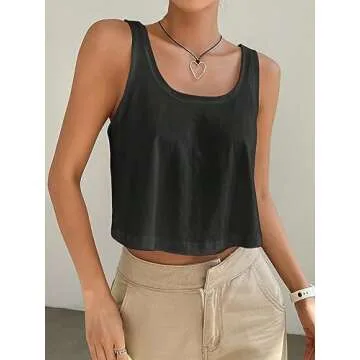 SweatyRocks Women's Casual Sleeveless Scoop Neck Top Basic Solid Loose Fit Crop Tank Top Dark Grey M