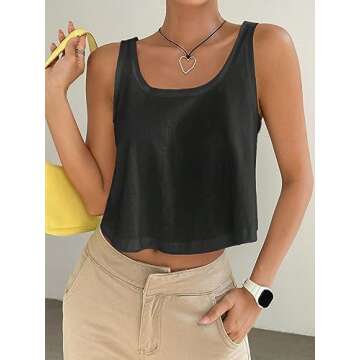 SweatyRocks Women's Casual Sleeveless Scoop Neck Top Basic Solid Loose Fit Crop Tank Top Dark Grey M