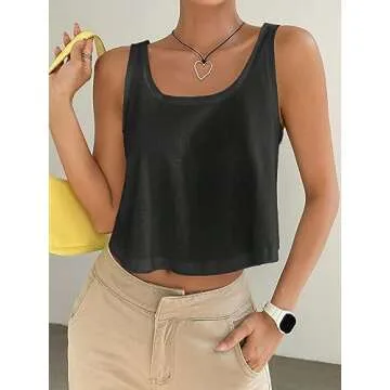 SweatyRocks Women's Casual Sleeveless Scoop Neck Top Basic Solid Loose Fit Crop Tank Top Dark Grey M