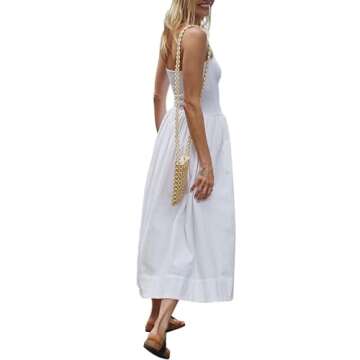 YHLZBNH Women's Summer Strapless Midi Dress 2024 Trendy Corset Tube Patchwork Ruffle Wedding Guest Party Dresses (White, M)