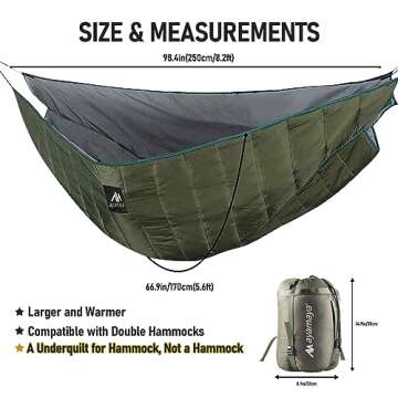 AYAMAYA Single & Double Hammock Underquilt Full Length Big Size Under Quilts for Hammocks, Camping Backpacking Essential, Winter Cold Weather Warm UQ Blanket Bottom Insulation