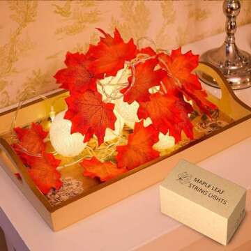 muscccm Christmas Decorations,Maple Leaf String Lights, 20LED 7.2ft Battery Powered Harvest Fall Garlands String Light Indoor&Outdoor