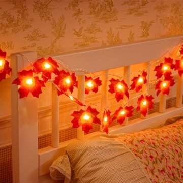 muscccm Christmas Decorations,Maple Leaf String Lights, 20LED 7.2ft Battery Powered Harvest Fall Garlands String Light Indoor&Outdoor