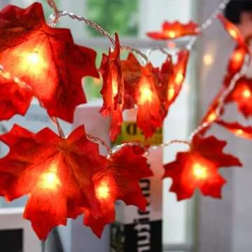 muscccm Christmas Decorations,Maple Leaf String Lights, 20LED 7.2ft Battery Powered Harvest Fall Garlands String Light Indoor&Outdoor