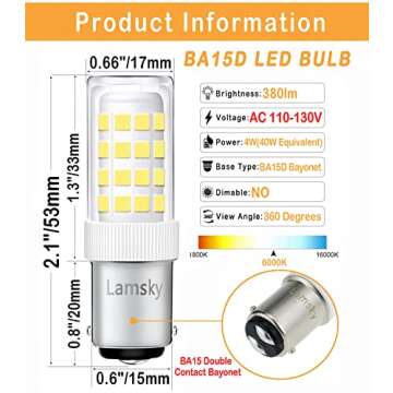 Lamsky BA15D LED Sewing Machine Bulb - Energy Efficient Replacement