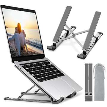 Laptop Stand, STOON Laptop Holder Riser Computer Stand, Aluminum 9-Angles Adjustable Ventilated Cooling Notebook Stand Mount Compatible with MacBook Air Pro, Lenovo, Dell, More 10-15.6” Laptops, Silver, S-78