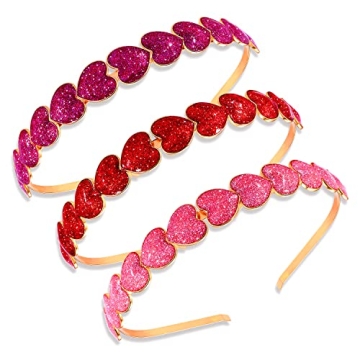 PHALIN 3PCS Valentine’s Day Heart Headbands for Women Glitter Rhinestone Heart Hairbands Sweet Lov...