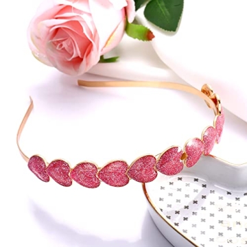 PHALIN 3PCS Valentine’s Day Heart Headbands for Women Glitter Rhinestone Heart Hairbands Sweet Love Heart Hair Hoop Festive Gifts (3PCS Glitter Headband)
