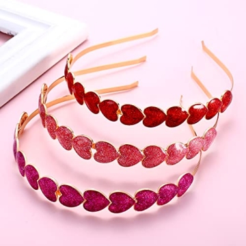 PHALIN 3PCS Valentine’s Day Heart Headbands for Women Glitter Rhinestone Heart Hairbands Sweet Love Heart Hair Hoop Festive Gifts (3PCS Glitter Headband)
