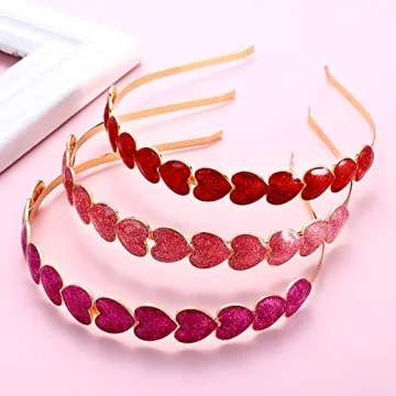PHALIN 3PCS Valentine’s Day Heart Headbands for Women Glitter Rhinestone Heart Hairbands Sweet Love Heart Hair Hoop Festive Gifts (3PCS Glitter Headband)