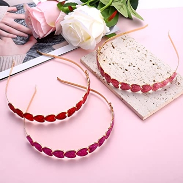 PHALIN 3PCS Valentine’s Day Heart Headbands for Women Glitter Rhinestone Heart Hairbands Sweet Love Heart Hair Hoop Festive Gifts (3PCS Glitter Headband)