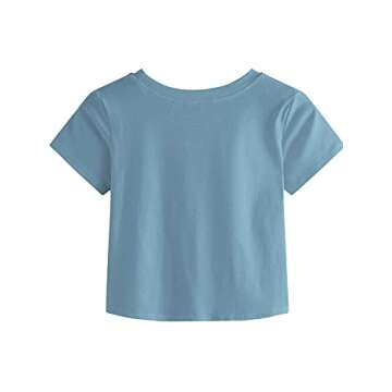 MakeMeChic Women's Summer Crop Top Solid Short Sleeve Twist Front Tee T-Shirt Turquoise M