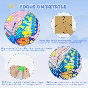 Diamond Art Kits for Kids - Crafts for Girls 8-12 - Diamond Art Painting with Wooden Frame - Arts and Crafts for Kids Ages 4-6 8-10 - GEM Art Supplies Dots for Adult Beginners Home Wall Decor Gifts