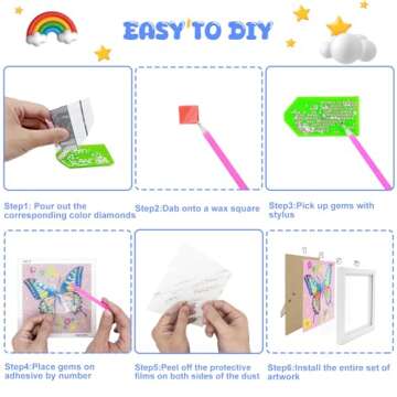 Diamond Art Kits for Kids - Crafts for Girls 8-12 - Diamond Art Painting with Wooden Frame - Arts and Crafts for Kids Ages 4-6 8-10 - GEM Art Supplies Dots for Adult Beginners Home Wall Decor Gifts
