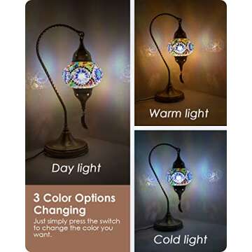 Yarra-Decor Turkish Moroccan Mosaic Table Lamp with Bronze Base - 3 Color Options Handmade Swan Neck...