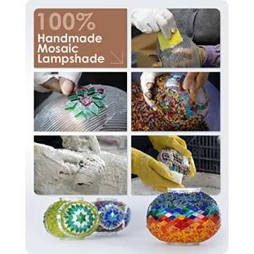 Yarra-Decor Turkish Moroccan Mosaic Table Lamp with Bronze Base - 3 Color Options Handmade Swan Neck Tiffany Mosaic Glass Bedside Lamps for Bedroom, 19" Blue1(LED Bulb Included)